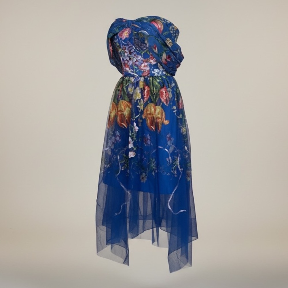 Marchesa Notte Embroidered Strapless Tulle Cocktail Dress Size 6 - Picture 3 of 10